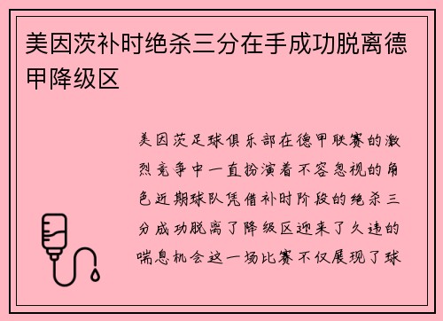 美因茨补时绝杀三分在手成功脱离德甲降级区